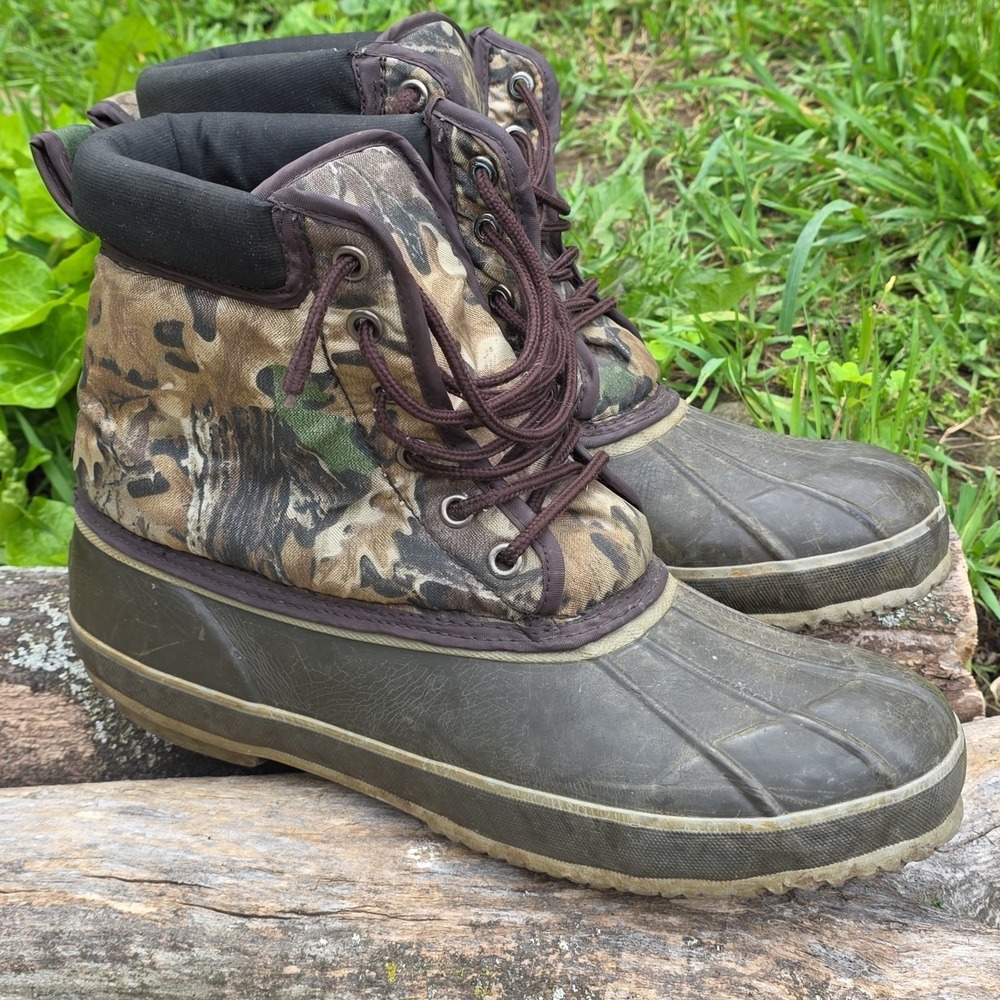 Vintage Canvas Camo Duck Boots Lace Up Men's Size 13 (Fit On The Small Side)